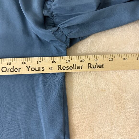 Parker Top Women's Extra Small Embroidered Silk Blouse Long Ruffle Sleeve‎ Blue - Picture 13 of 13